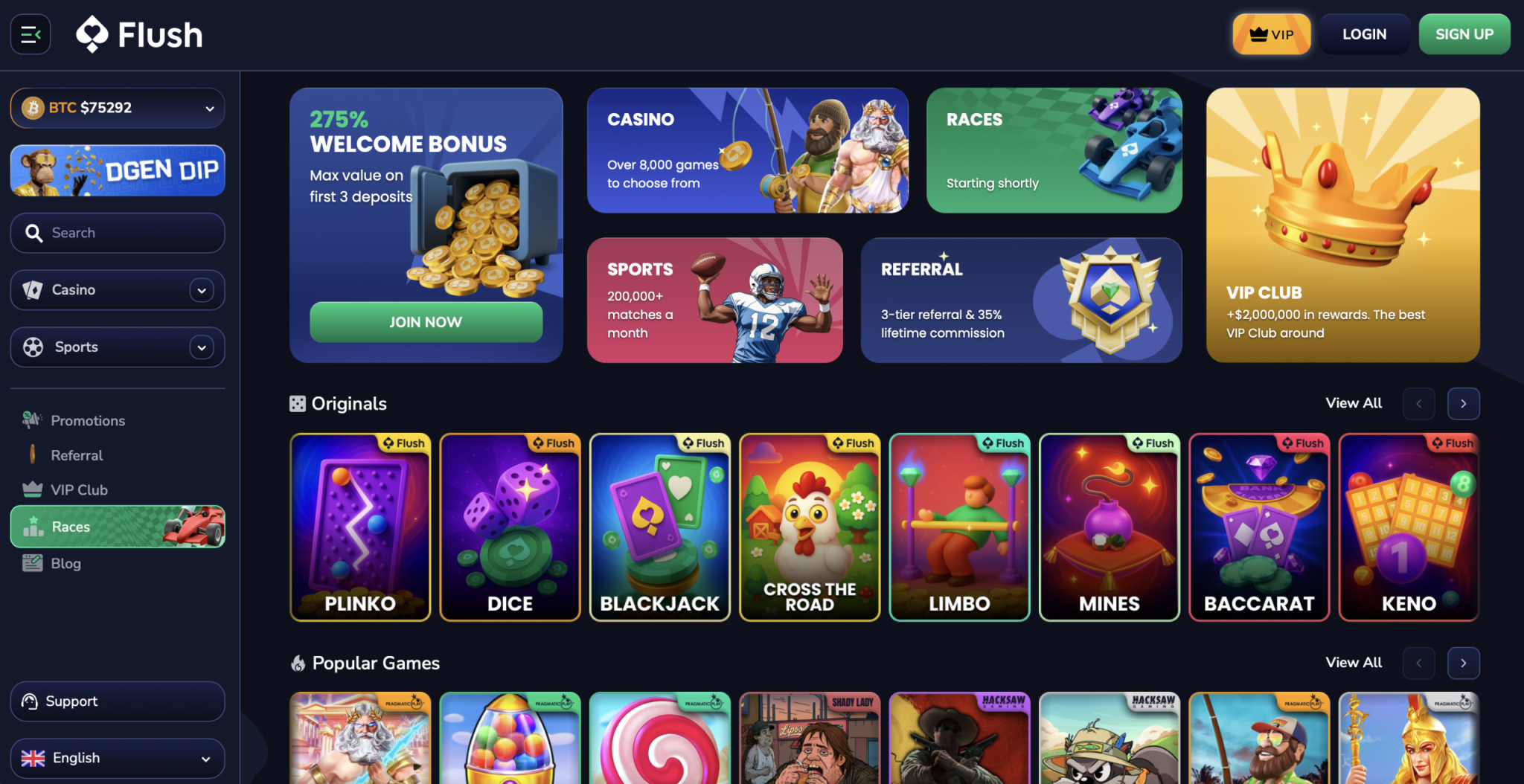 flush crypto casino lobby