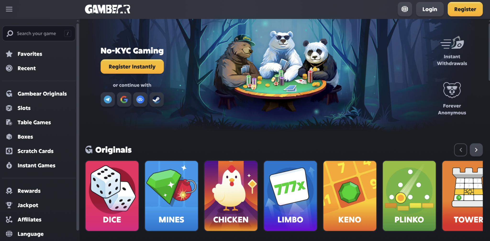 gambear crypto casino lobby