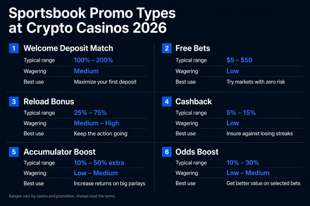 Sportsbook promo types crypto casinos